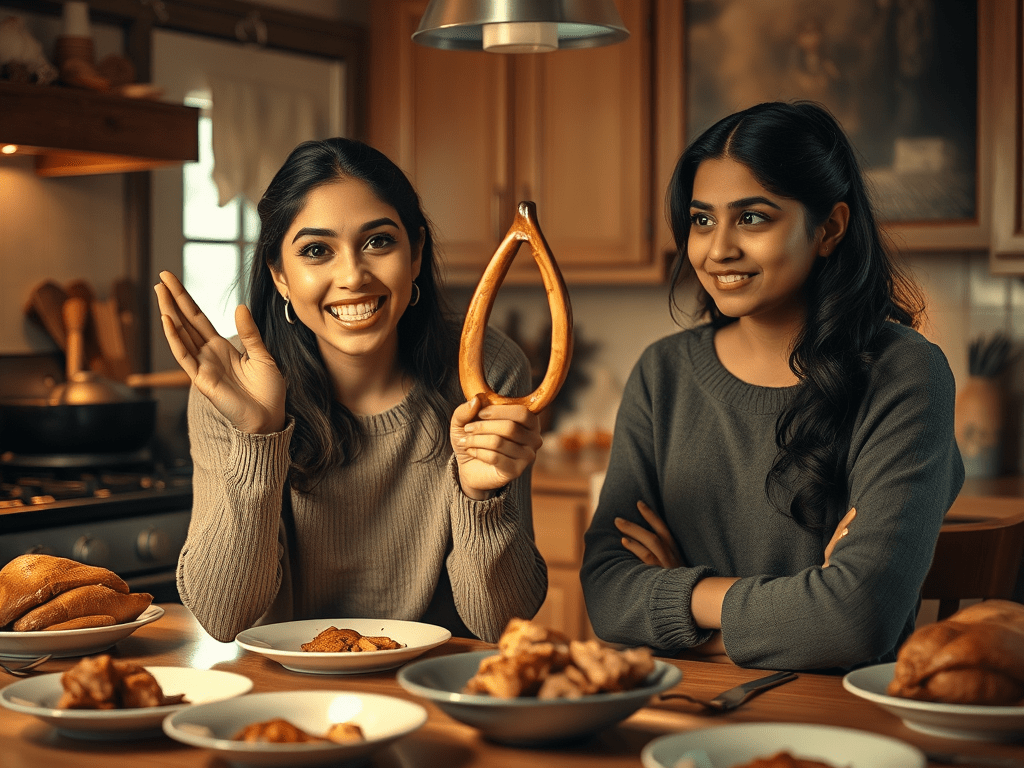 Making a wish on a wishbone, with the larger piece granting your&nbsp;wish