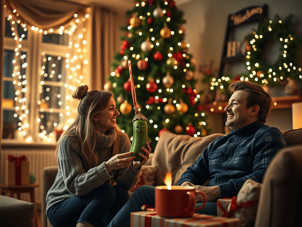 The Christmas pickle ornament on the tree brings luck to the first child who finds&nbsp;it