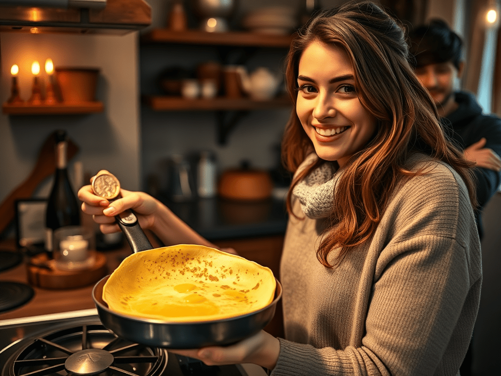 Holding a gold coin while flipping a crêpe on La Chandeleur ensures&nbsp;prosperity